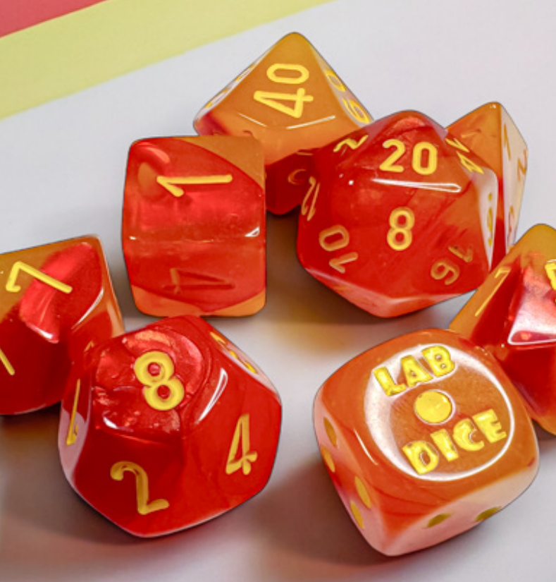 Chessex (30051): Polyhedral 7-Die Set: Luminary: Red with Yellow (with Bonus Die) 
