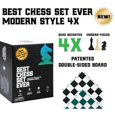 Best Chess Set Ever XL: 4x Modern Style (Black and Green Reversible) 