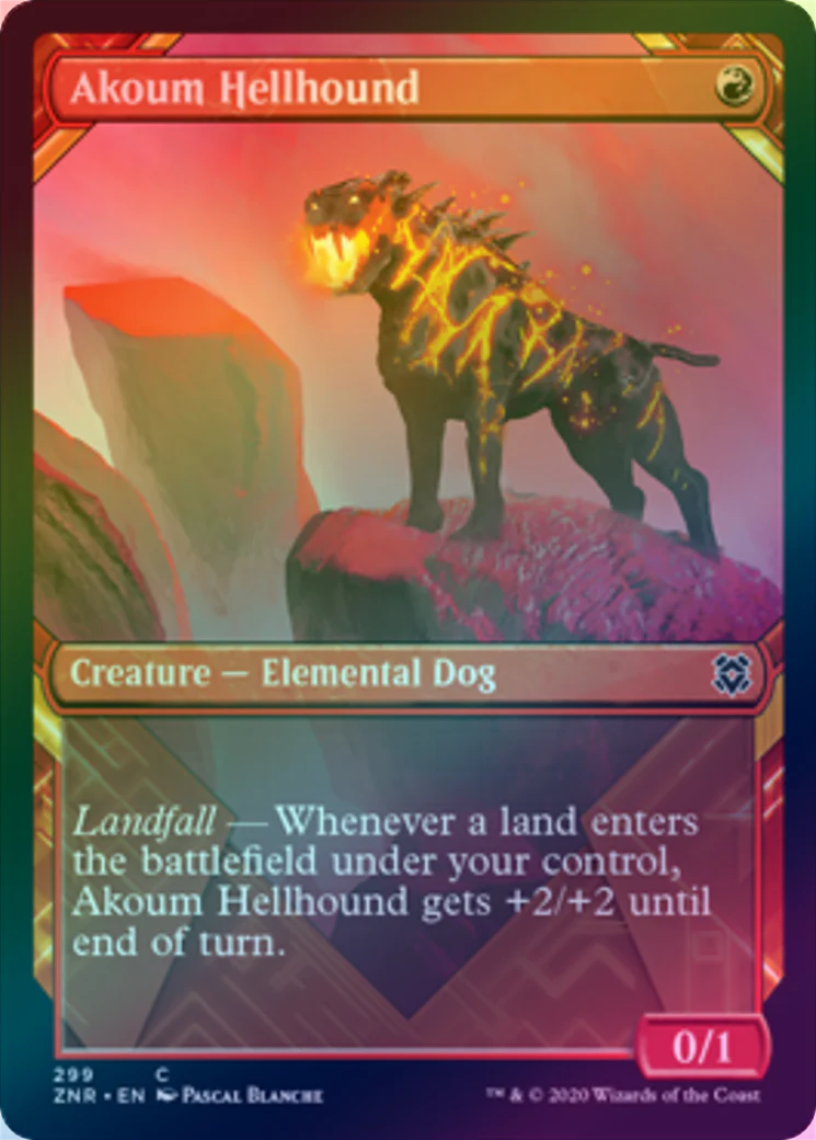 MTG: Zendikar Rising 299: Akoum Hellhound (Showcase) (FOIL) 