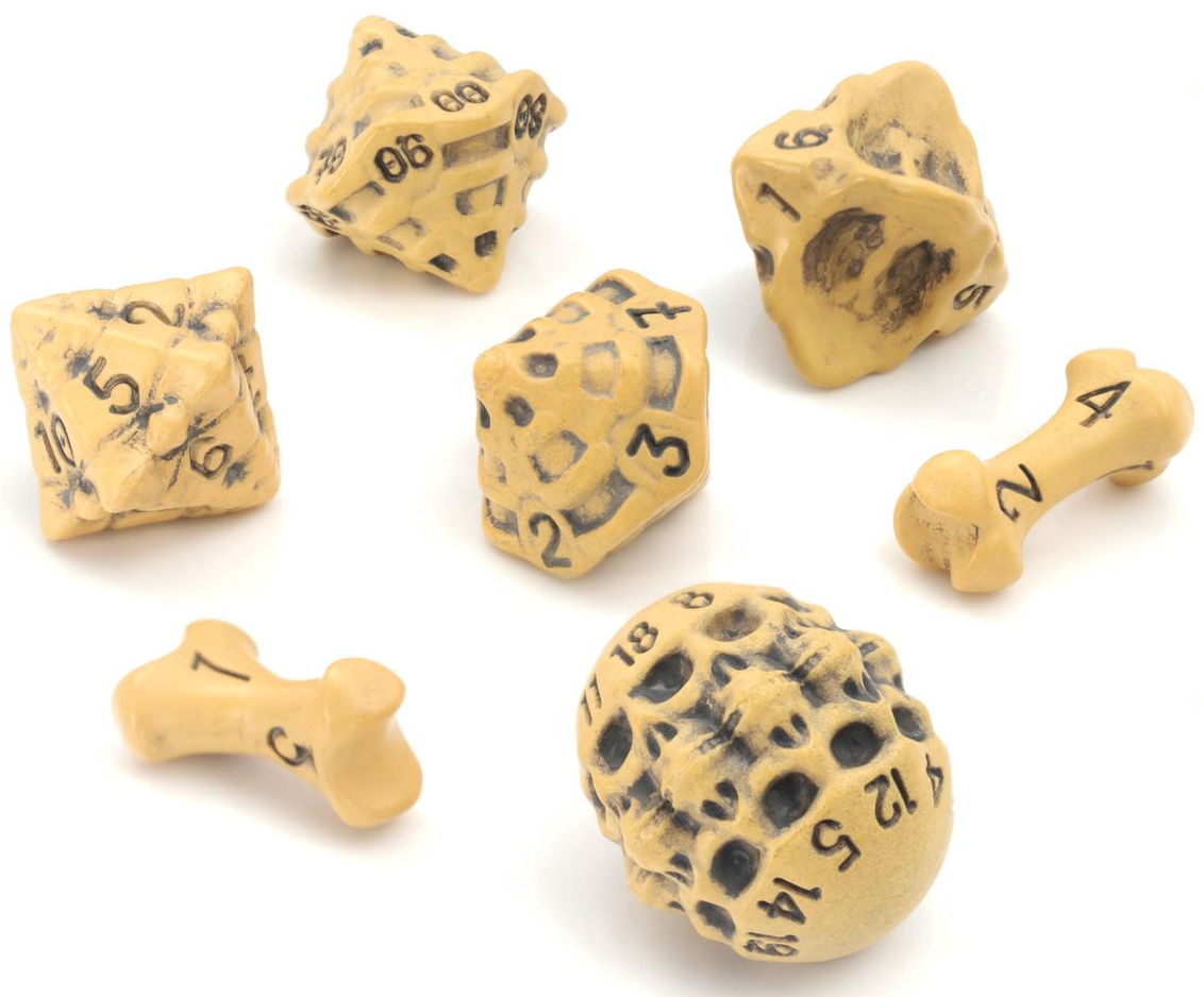 Polyhedral 7-Die Set: Skull and Bone: Ancient Bone Yellow 